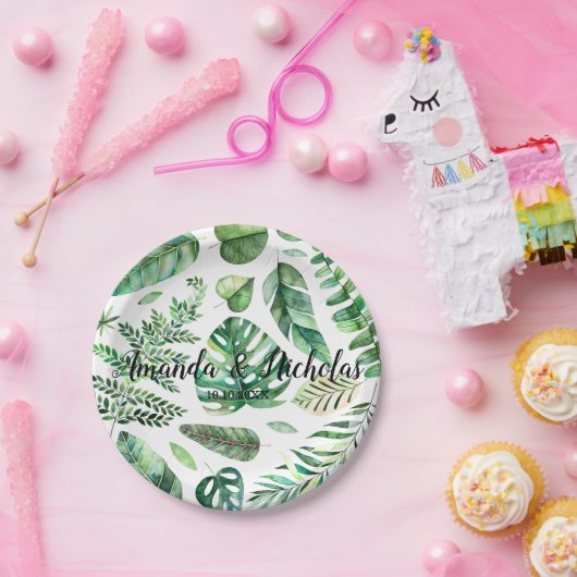 Classy Waterverf tropische bladeren groen Bruiloft Papieren Bordje (Feest)