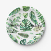 Classy Waterverf tropische bladeren groen Bruiloft Papieren Bordje (Voorkant)