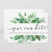 Classy Waterverf Tropische bladeren save onze datu Aankondigingskaart (Voorkant / Achterkant)