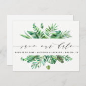 Classy Waterverf Tropische Bladeren Save Our Date  Aankondigingskaart (Voorkant / Achterkant)