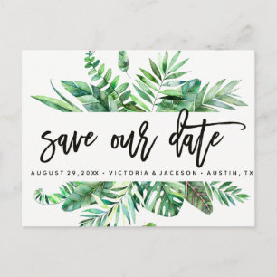 Classy Waterverf Tropische Bladeren Save Our Date  Aankondigingskaart