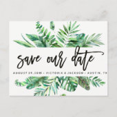 Classy Waterverf Tropische Bladeren Save Our Date  Aankondigingskaart (Voorkant)
