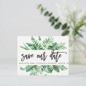 Classy Waterverf Tropische Bladeren Save Our Date  Aankondigingskaart (Staand voorkant)