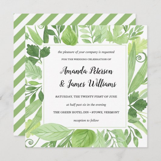 Classy Waterverf wild beadow green Wedding Kaart (Voorkant / Achterkant)