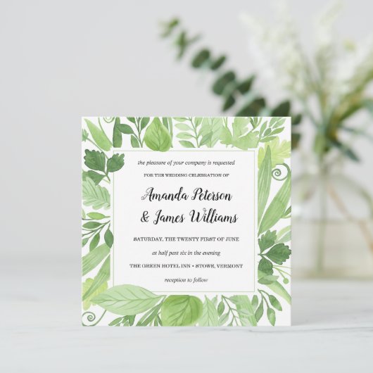Classy Waterverf wild beadow green Wedding Kaart (Staand voorkant)
