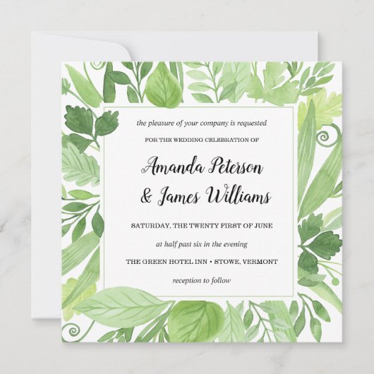 Classy Waterverf wild beadow green Wedding Kaart (Voorkant)
