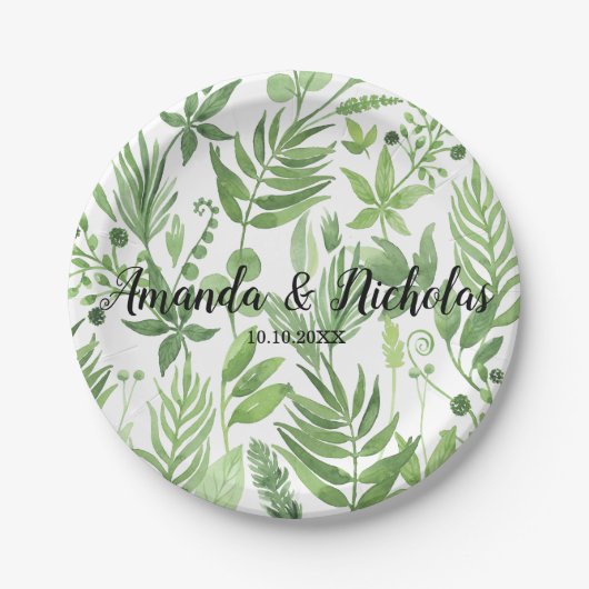 Classy Waterverf wild beadow green Wedding Papieren Bordje (Voorkant)