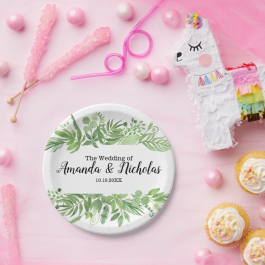 Classy Waterverf wilde weide groen Bruiloft Papieren Bordje (Feest)