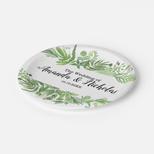 Classy Waterverf wilde weide groen Bruiloft Papieren Bordje (Gekanteld)
