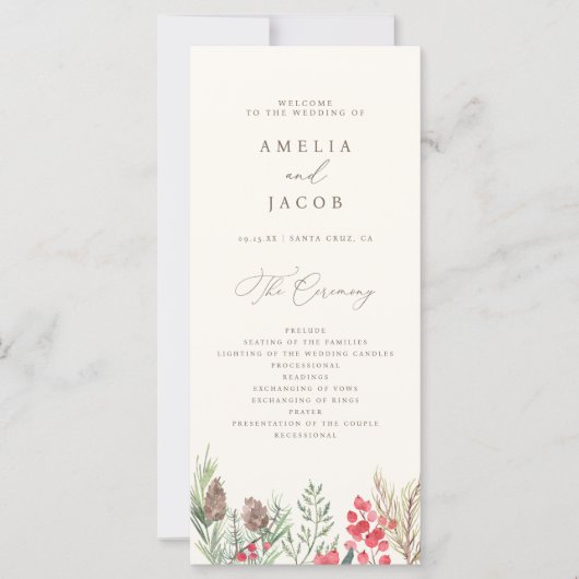 Classy Waterverf Winter groen bruiloft programma (Voorkant)