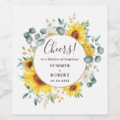 Classy Waterverf Zonnebloemen Zomer Boho Bruiloft Wijn Etiket (Enkel label)