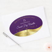 Classy Wavy Gold Decor Donker Paarse Monogram Labe Ovale Sticker (Envelop)