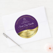 Classy Wavy Gold Decor Donker Paarse Monogram Labe Ronde Sticker (Envelop)