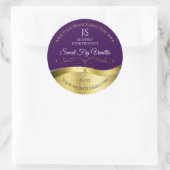 Classy Wavy Gold Decor Donker Paarse Monogram Labe Ronde Sticker (Tas)