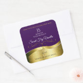 Classy Wavy Gold Decor Donker Paarse Monogram Labe Vierkante Sticker (Envelop)