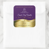 Classy Wavy Gold Decor Donker Paarse Monogram Labe Vierkante Sticker (Tas)