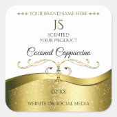 Classy Wavy Gold Decor Licht Wit Monogram Label (Voorkant)