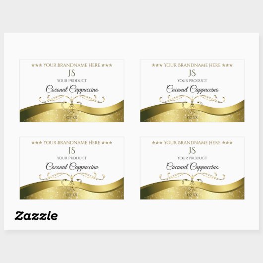 Classy Wavy Gold Decor Licht Wit Monogram Label (Vel)