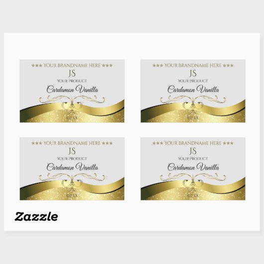 Classy Wavy Gold Decor Lichtgrijs Monogram Label (Vel)