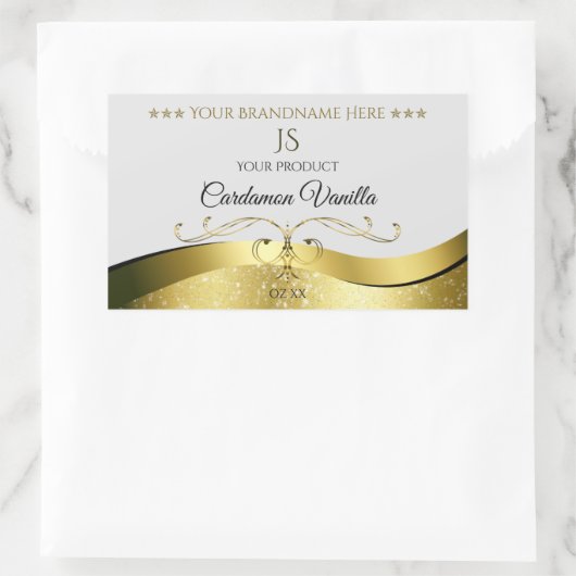 Classy Wavy Gold Decor Lichtgrijs Monogram Label (Tas)