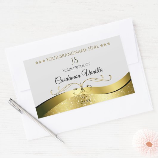 Classy Wavy Gold Decor Lichtgrijs Monogram Label (Envelop)