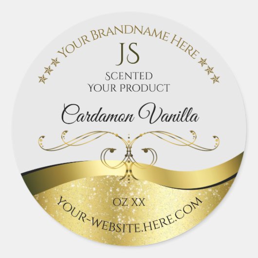 Classy Wavy Gold Decor Lichtgrijs Monogram Label (Voorkant)