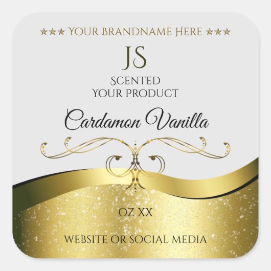 Classy Wavy Gold Decor Lichtgrijs Monogram Label (Voorkant)