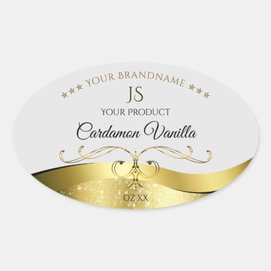 Classy Wavy Gold Decor Lichtgrijs Monogram Label (Voorkant)