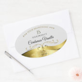 Classy Wavy Gold Decor Lichtgrijs Monogram Label (Envelop)