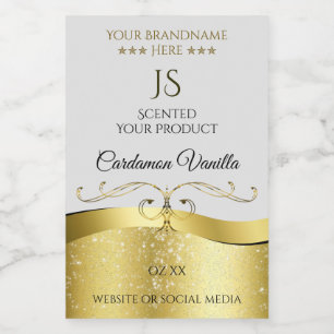 Classy Wavy Gold Decor Lichtgrijs Monogram Label Voedselcontainer Etiket