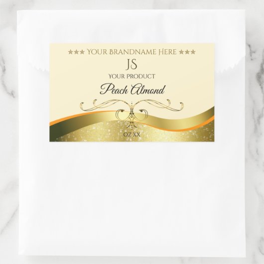 Classy Wavy Gold Decor Light Peach Monogram Label (Tas)