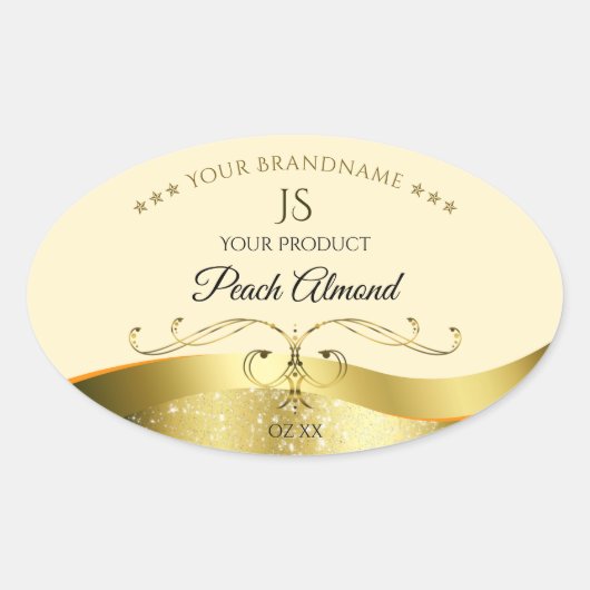 Classy Wavy Gold Decor Light Peach Monogram Label (Voorkant)