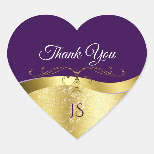 Classy Wavy Gold Decor op Dark Paarse Dank u Hart Sticker (Voorkant)