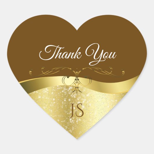 Classy Wavy Gold Decor op Donkerbruin Dank u Hart Sticker (Voorkant)