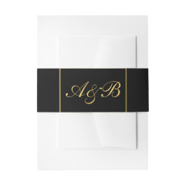 Classy Wedding Belly Band Gouden Initialen Zwart Uitnodigingen Wikkel