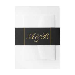 Classy Wedding Belly Band Gouden Initialen Zwart Uitnodigingen Wikkel