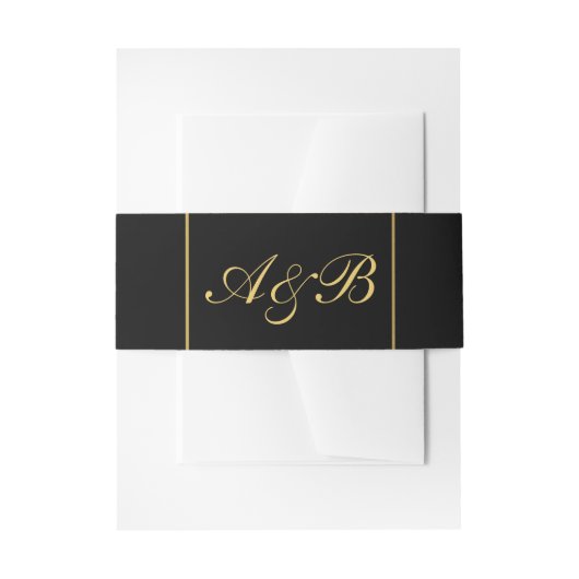 Classy Wedding Belly Band Gouden Initialen Zwart Uitnodigingen Wikkel (Voorkant Voorbeeld)