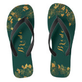 Classy Wedding Bride Emerald Green & Gold Foliage Teenslippers (Voetbed)