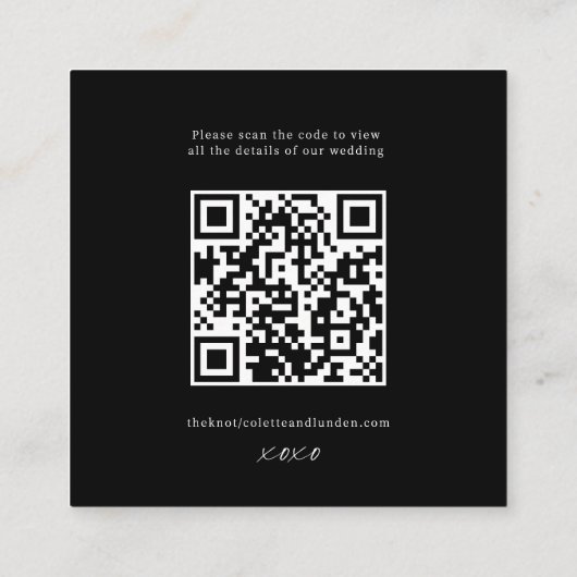 Classy Wedding Details Enclosure Scan QR Code Kaar Vierkante Visitekaartje (Achterkant)