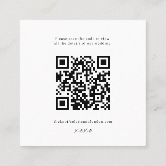 Classy Wedding Details Enclosure Scan QR Code Kaar Vierkante Visitekaartje (Achterkant)