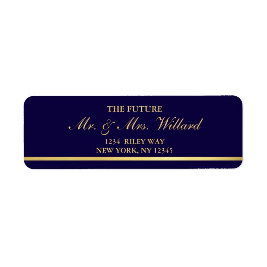 Classy Wedding Gold Foil - Navy Return Address Etiket (Voorkant)