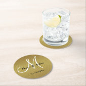 Classy Wedding Monogram Glitter Gold Ronde Kartonnen Onderzetter (Insitu)
