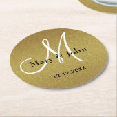 Classy Wedding Monogram Glitter Gold Ronde Kartonnen Onderzetter (Gebogen)