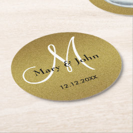 Classy Wedding Monogram Glitter Gold Ronde Kartonnen Onderzetter