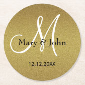 Classy Wedding Monogram Glitter Gold Ronde Kartonnen Onderzetter (Voorkant)