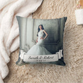 Classy Wedding Photo White Ribbon & Laurels Kussen (Deken)