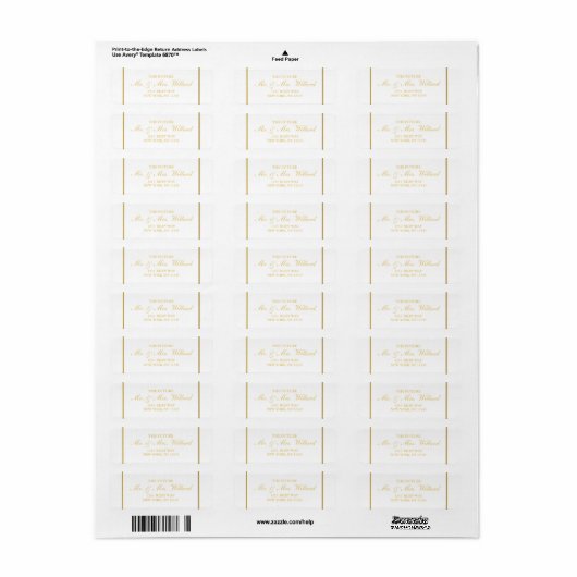 Classy Wedding Return Address Labels Gold Foil (Full Sheet)