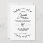 Classy White Black Laurel Wreath Branches Wedding Kaart (Voorkant)