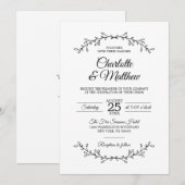 Classy White Black Laurel Wreath Branches Wedding Kaart (Voorkant / Achterkant)