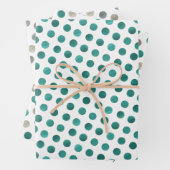 Classy White Blauwgroen en Silver Polka Dots Moder Inpakpapier Vel (In situ)